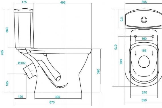 Calculul dimensiunilor unei toalete cu rezervor în plan